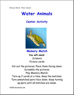 Memory Game: Water Animals (color) (upper elem/middle)