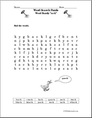 “ack” words’ Word Search