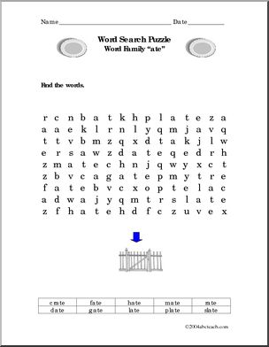 “ate” words’ Word Search