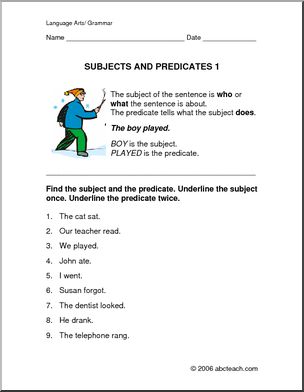 Grammar – Subject and Predicate (elem) Worksheets