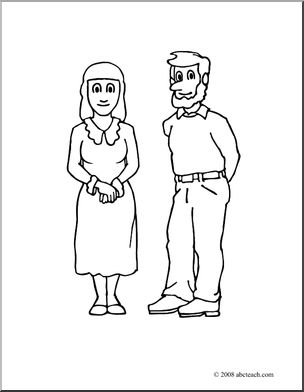 Clip Art: People: Woman and Man (coloring page) – Abcteach