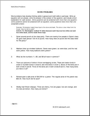 Set K (elem/upper elem) Word Problems