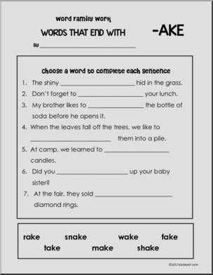 Word Endings – Vowel A Word Families