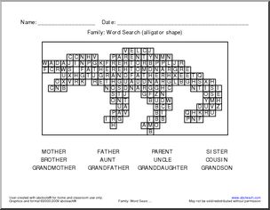 Word Search: Family Words (alligator shape)