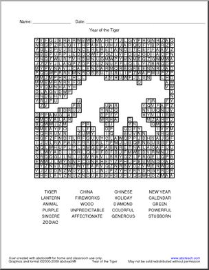 Word Search: Year of the Tiger – Abcteach