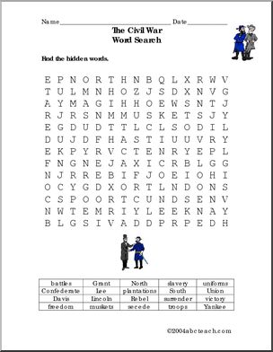 word search civil war elementary upper elementary abcteach