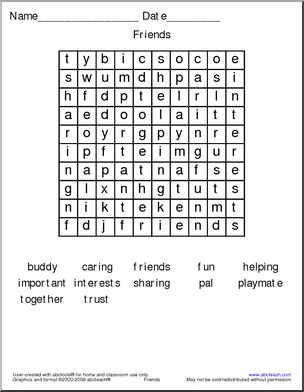 Word Search: Friends – Abcteach