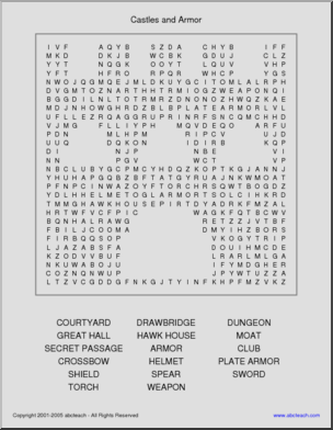 Castles and Armor (elementary) Word Search