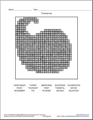 Word Search: Thanksgiving