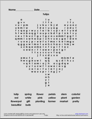 Word Search: Tulips – easy (lowercase)