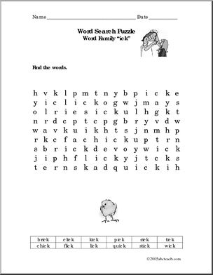 “ick” words’ Word Search