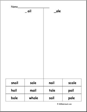 Phonics & Spelling (_ail/_ale) Word Sort
