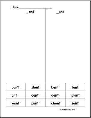 Phonics & Spelling (_ant/_ent)’ Word Sort