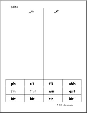 Phonics & Spelling (_in/_it)’ Word Sort