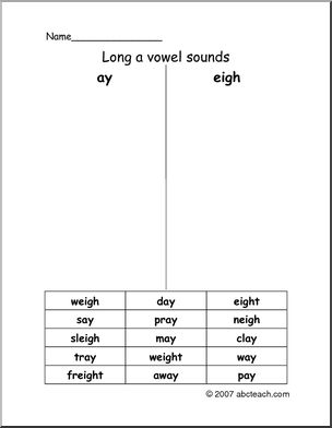 Vowels- Spelling Long A (primary/elem) 2 Word Sort
