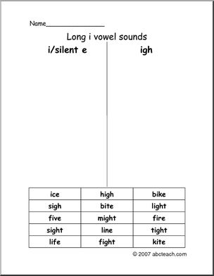 Vowels- Spelling Long I (primary/elem) 1 Word Sort