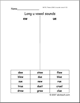 Vowels- Spelling Long U (primary/elem) 1 Word Sort