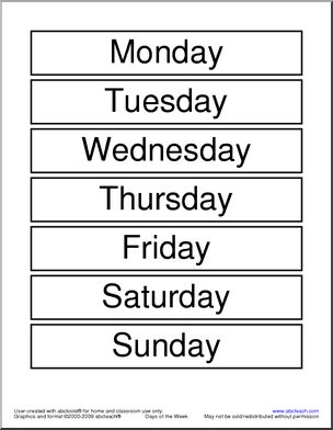 Word Wall: Days of the Week – Abcteach