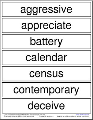 Frequently Misspelled Words (list 17) Word Wall