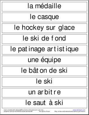 French: Word Wall–les sports d’hiver