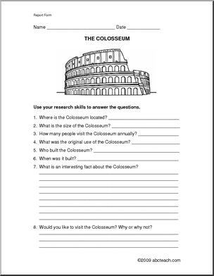 Report Form: World Landmarks – Colosseum (upper elem/middle)