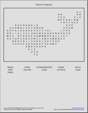 Dolphins at Daybreak (primary/elem) Word Search