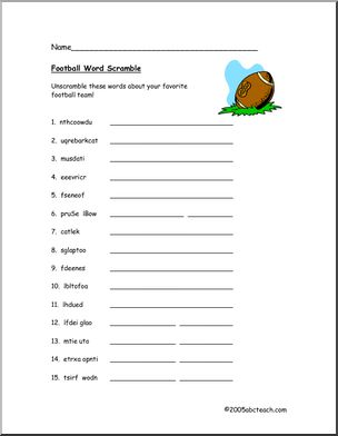 Unscramble the Words: Football – Abcteach