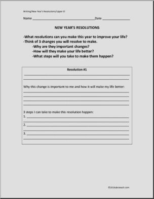 Writing: New Year’s Resolution (upper elem/middle)
