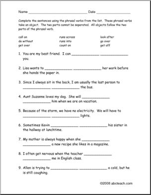 worksheet phrasal verbs inseparable esl abcteach