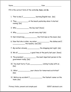 Worksheet: Primary Verbs (ESL) – Abcteach