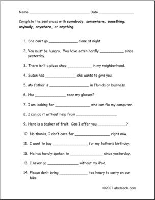 Worksheet: Somewhere, Anything… (ESL) – Abcteach