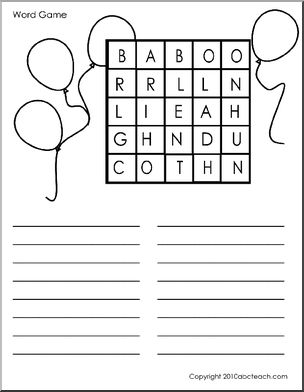 Game: Search a Word 5 x 5 (balloon) (elem)