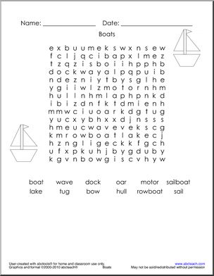 Word Search: Boat/Sailing Theme (primary)