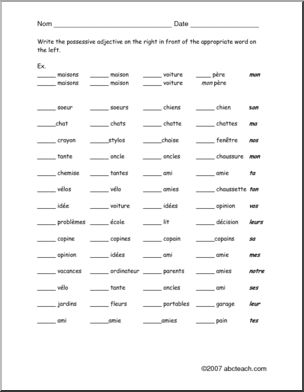 French Possessive Adjective Worksheet Abcteach