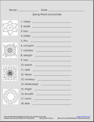 Unscramble the Words: Spring Vocabulary (upper elem)