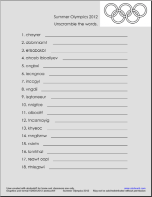 Unscramble the Words: Summer Olympic Events – Abcteach