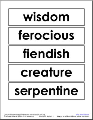 Word Wall: Dragon Theme Words (hard) (primary/elem)