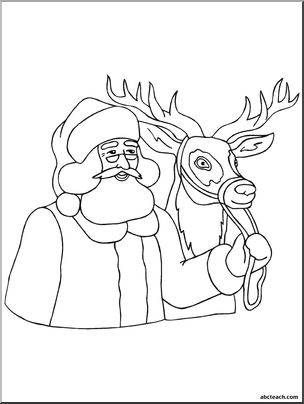 Coloring Page: Christmas – Santa w/ Reindeer