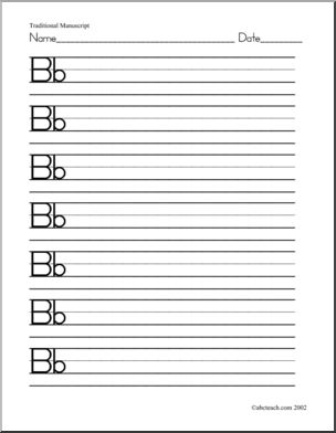 Handwriting Practice: Bb – Manuscript (ZB-Style Font)