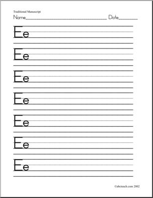 Handwriting Practice: Ee – Manuscript (ZB-Style Font)