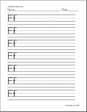 Handwriting Practice: Ff – Manuscript (ZB-Style Font)