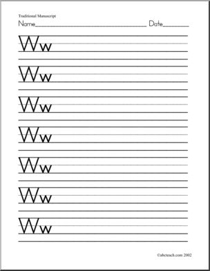 Handwriting Practice: Ww – Manuscript (ZB-Style Font)