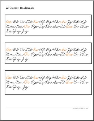 Bookmark: ZB-Style Cursive (vowels in color, with arrows)